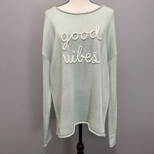 Marled Reunited Clothing XL Green Knit Sweater Good Vibes Embroidered Seafoam